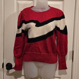 Vintage Susann D 80s Red Fuzzy Angora Boatneck Knit Statement Sweater Top Medium